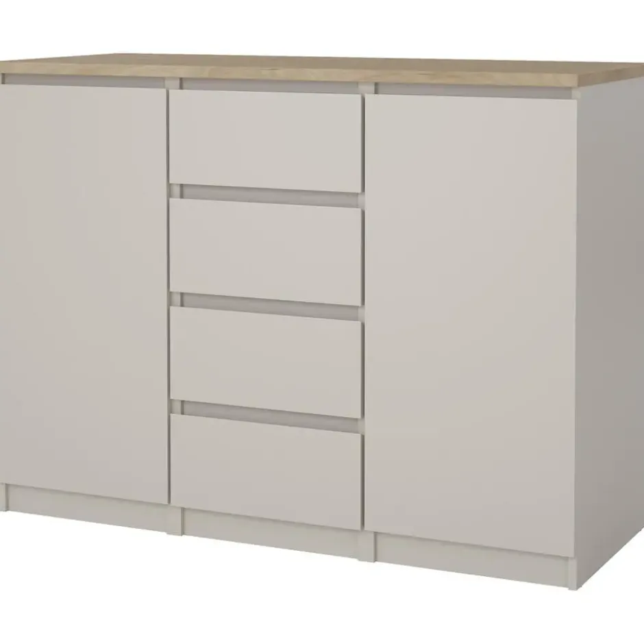Ladekast Naia 2 deurs met 4 lades - greige/eiken - 90,7x120,6x50 cm