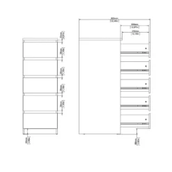 Ladekast Naia hoog 5 lades - hoogglans wit - 111,3x40,2x50 cm