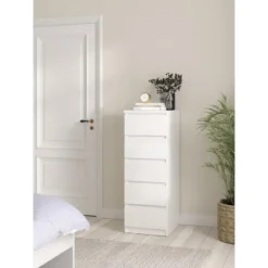 Ladekast Naia hoog 5 lades - hoogglans wit - 111,3x40,2x50 cm