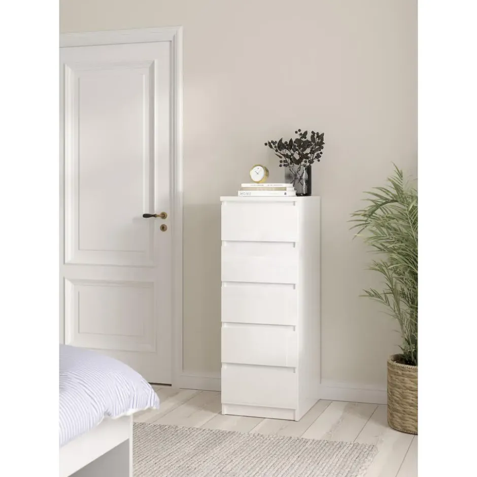 Ladekast Naia hoog 5 lades - hoogglans wit - 111,3x40,2x50 cm