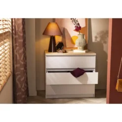 Ladekast Naia 3 lades - greige/eiken - 70,1x77x50 cm