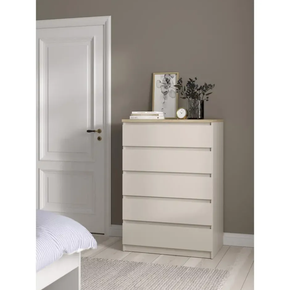 Ladekast Naia 5 lades - greige/eiken - 111,3x77x50 cm