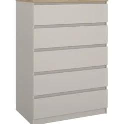 Ladekast Naia 5 lades - greige/eiken - 111,3x77x50 cm