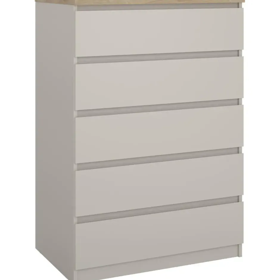 Ladekast Naia 5 lades - greige/eiken - 111,3x77x50 cm