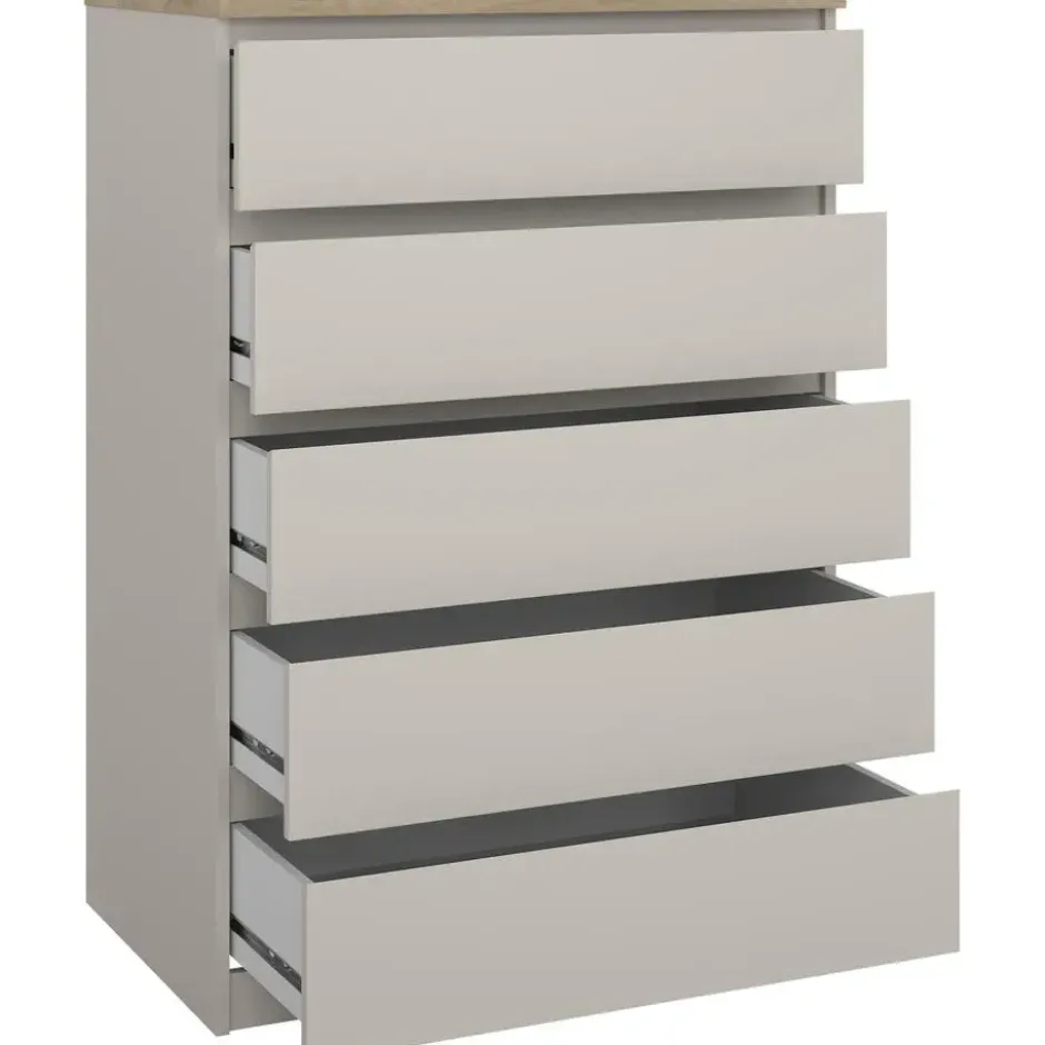 Ladekast Naia 5 lades - greige/eiken - 111,3x77x50 cm