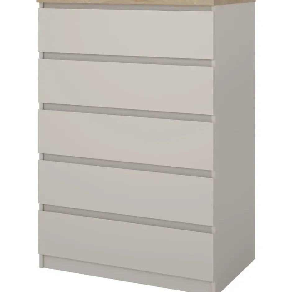 Ladekast Naia 5 lades - greige/eiken - 111,3x77x50 cm