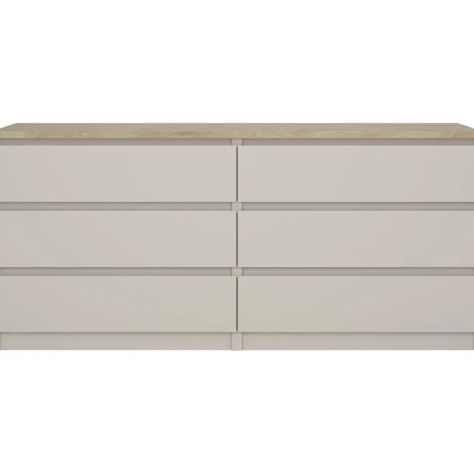Ladekast Naia 6 lades - greige/eiken - 70,1x153,6x50 cm