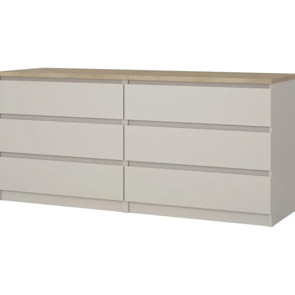 Ladekast Naia 6 lades - greige/eiken - 70,1x153,6x50 cm