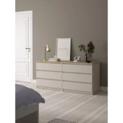 Ladekast Naia 6 lades - greige/eiken - 70,1x153,6x50 cm