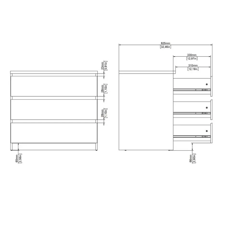 Ladekast Naia 3 lades - hoogglans wit - 70,1x76,8x50 cm