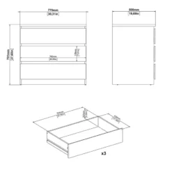 Ladekast Naia 3 lades - hoogglans wit - 70,1x76,8x50 cm