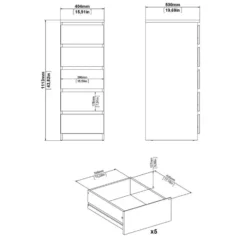 Ladekast Naia - 5 lades - mat zwart - 111,3x40,2x50 cm