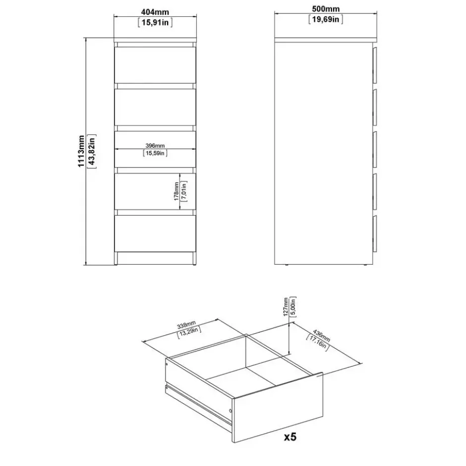 Ladekast Naia - 5 lades - mat zwart - 111,3x40,2x50 cm