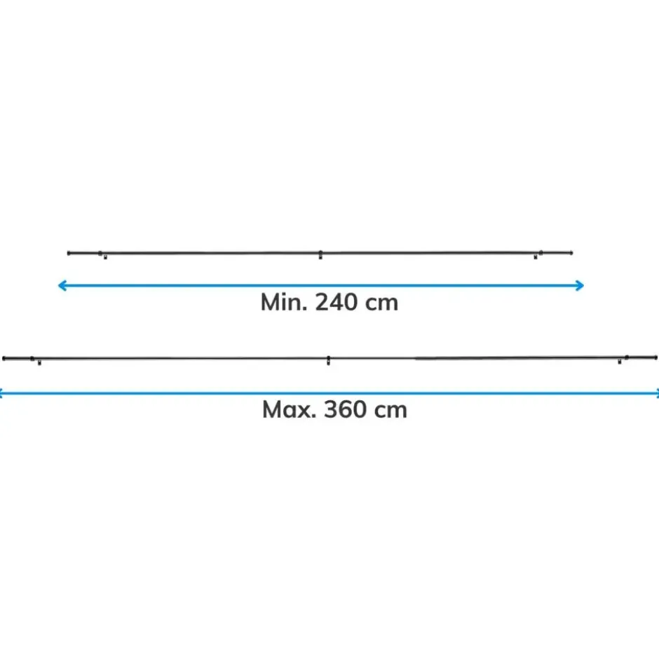 Lange Gordijnroede - Uitschuifbaar - Stang van 240-360 cm - Zwart