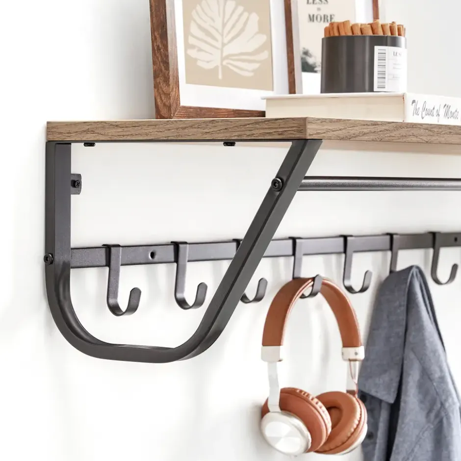Lange Kapstok voor de Muur of Wand - 90 cm Lang - Essenhout bruin