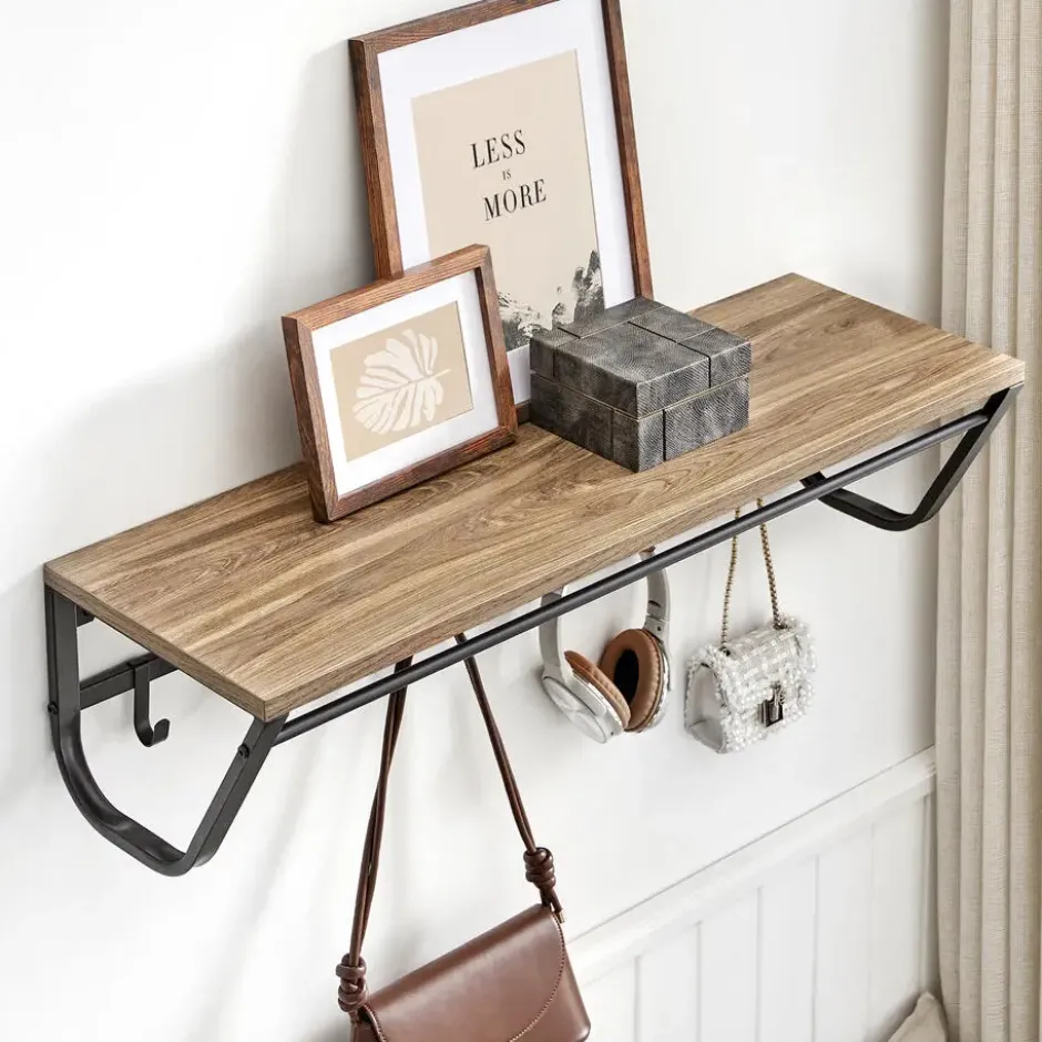Lange Kapstok voor de Muur of Wand - 90 cm Lang - Essenhout bruin