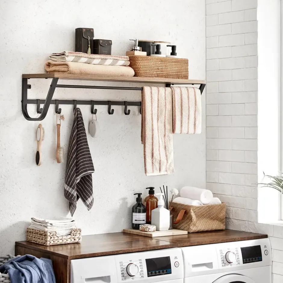 Lange Kapstok voor de Muur of Wand - 90 cm Lang - Essenhout bruin