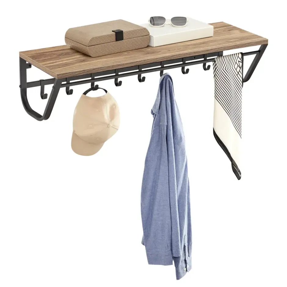 Lange Kapstok voor de Muur of Wand - 90 cm Lang - Essenhout bruin