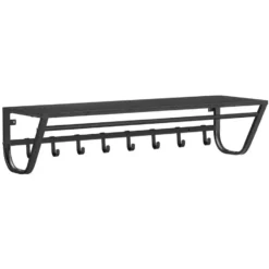 Lange Wandkapstok - 90 cm Lang, 8 Haken, Hoedenplank, Zwart