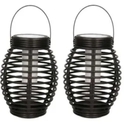 Lantaarn - 2 stuks - solar - tuinverlichting - zwart - 19 cm