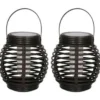 Lantaarn - 2 stuks - solar - tuinverlichting - zwart - 14 cm