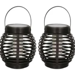 Lantaarn - 2 stuks - solar - tuinverlichting - zwart - 14 cm
