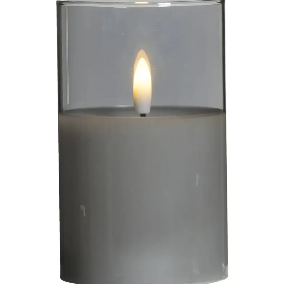 Led kaars in glas - grijs - 12,5xØ7,5 cm