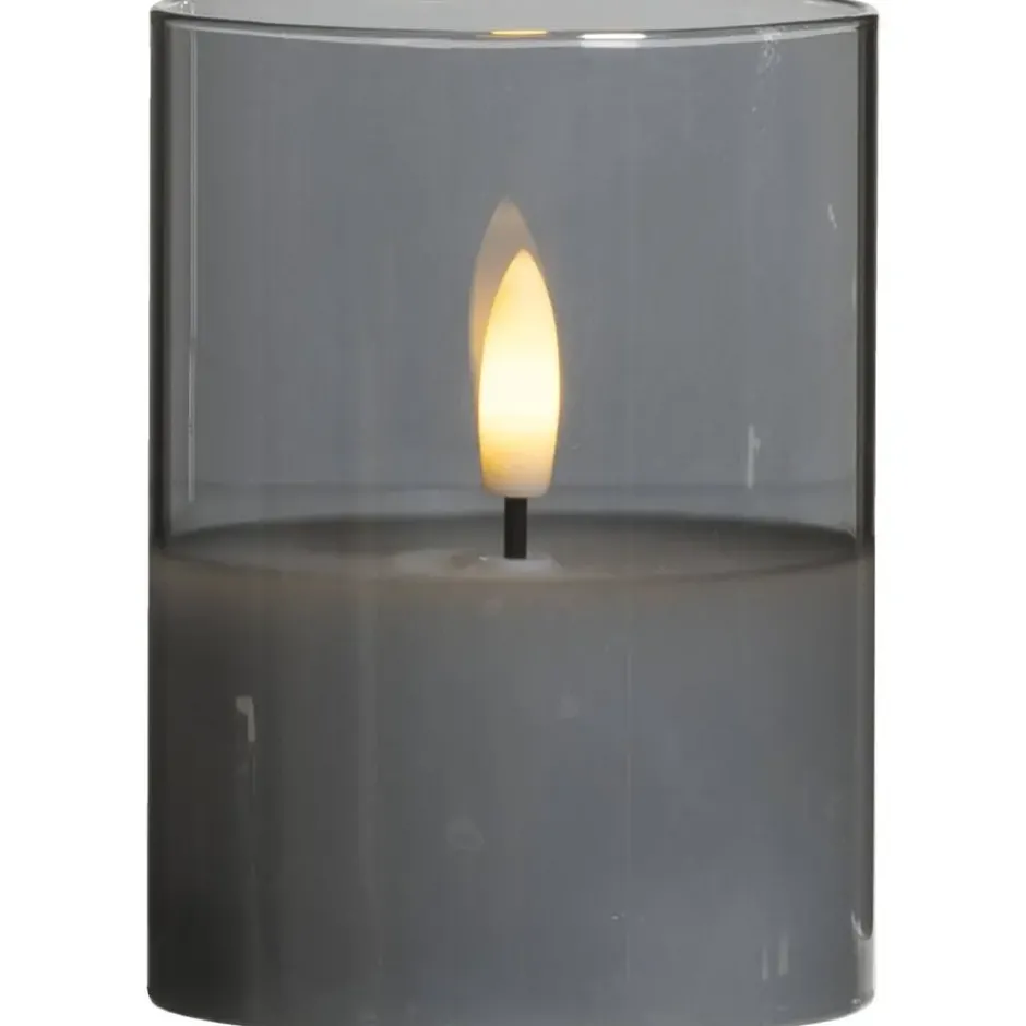 Led kaars in glas - grijs - 10xØ7,5 cm
