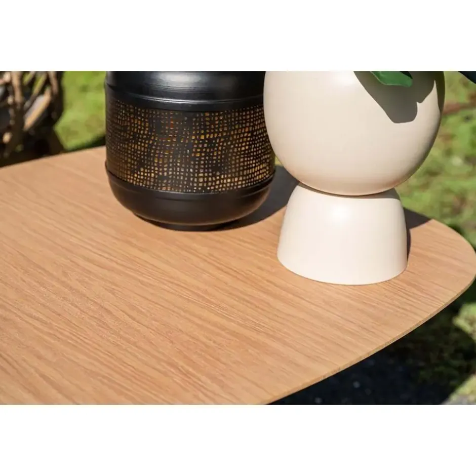 Leon bijzettafel - aluminium - carbon black -light teak look-50x50 cm