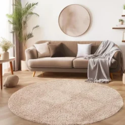 Life Basic Shaggy Rond Vloerkleed Hoogpolig Beige - 160 CM Ø