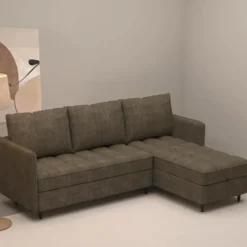 Lindhus - Bank met chaise longue omkeerbaar in stof bruin