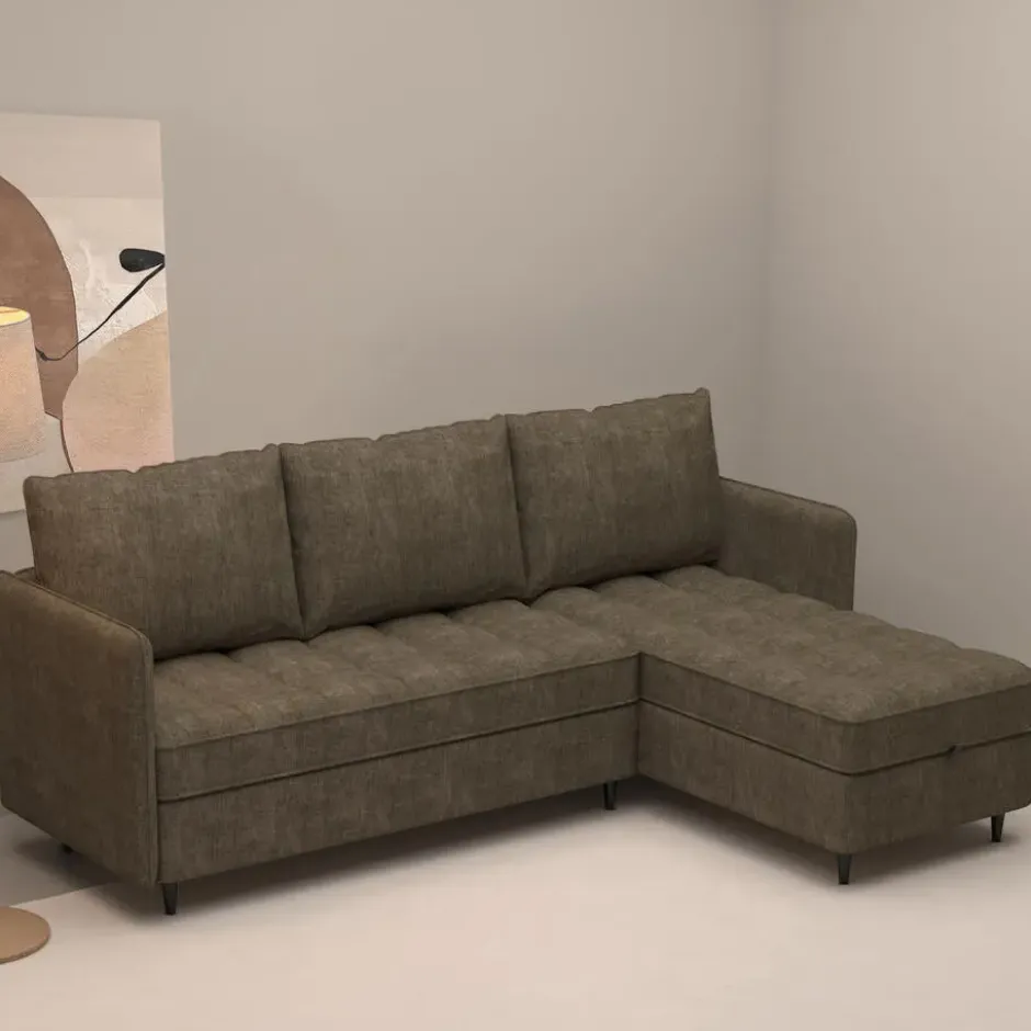 Lindhus - Bank met chaise longue omkeerbaar in stof bruin