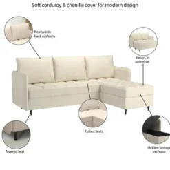 Lindhus - Bank met chaise longue omkeerbaar in stof bruin