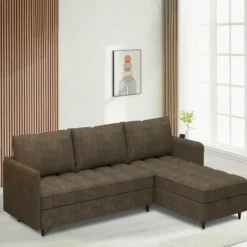 Lindhus - Bank met chaise longue omkeerbaar in stof bruin