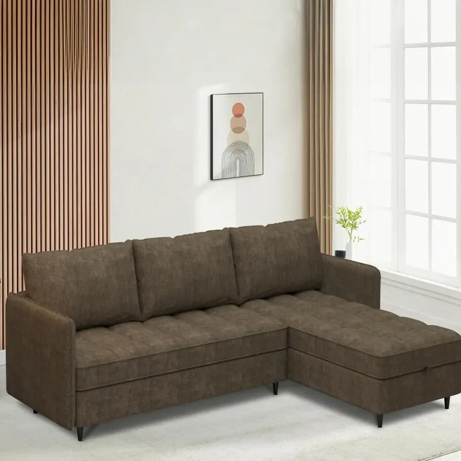 Lindhus - Bank met chaise longue omkeerbaar in stof bruin