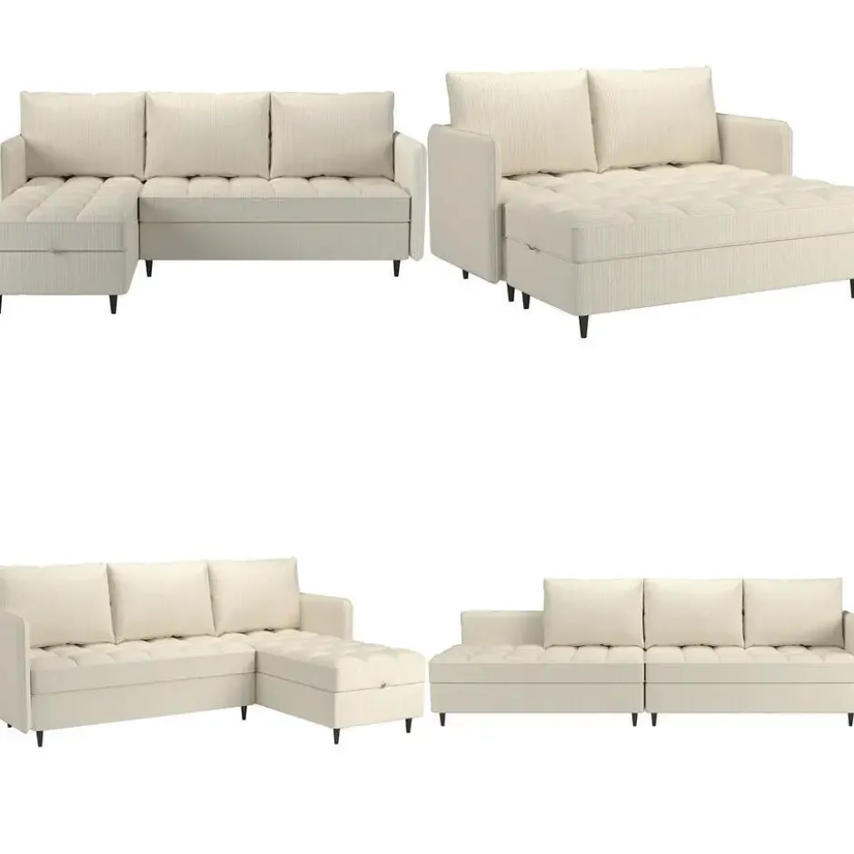 Lindhus - Bank met chaise longue omkeerbaar in stof bruin