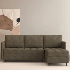Lindhus - Bank met chaise longue omkeerbaar in stof bruin