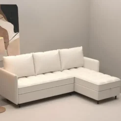Lindhus - Bank met chaise longue omkeerbaar in corduroy crème