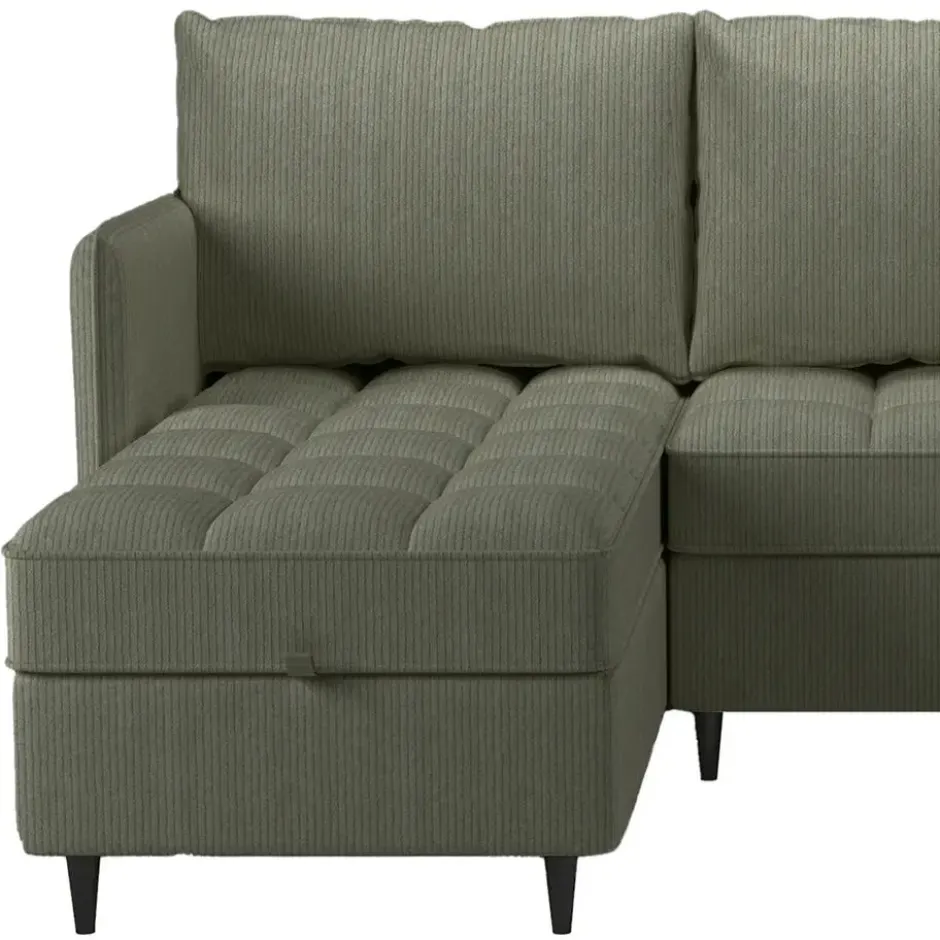 Lindhus-Slaapbank 3-zits - Opbergruimte - Omkeerbare Chaise -groen