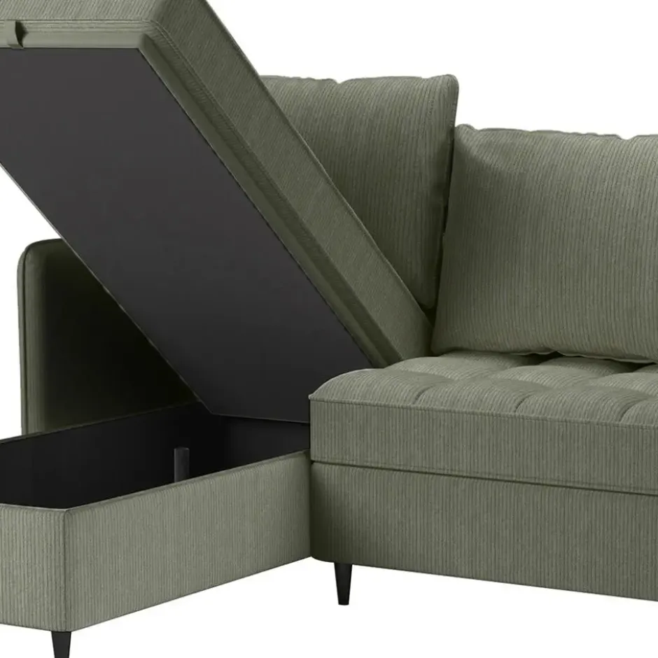 Lindhus-Slaapbank 3-zits - Opbergruimte - Omkeerbare Chaise -groen