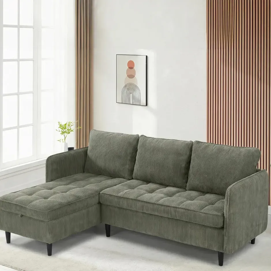 Lindhus-Slaapbank 3-zits - Opbergruimte - Omkeerbare Chaise -groen