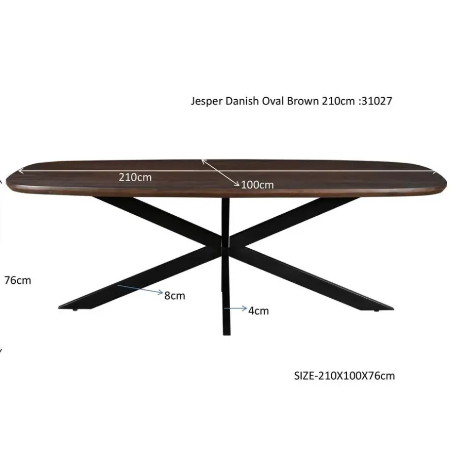 Livingfurn - Eetkamertafel Jesper Danish Oval Brown 210cm - Mangohout