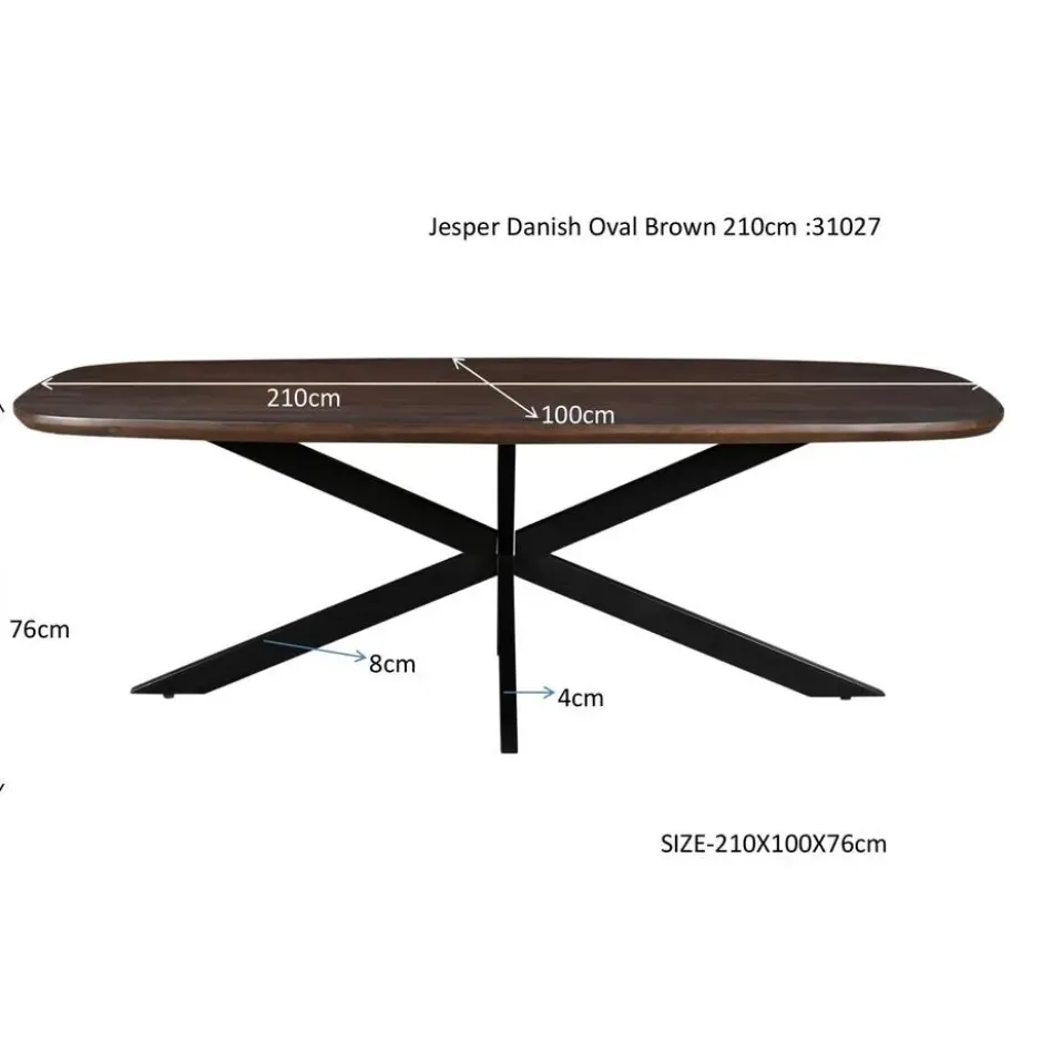 Livingfurn - Eetkamertafel Jesper Danish Oval Brown 210cm - Mangohout