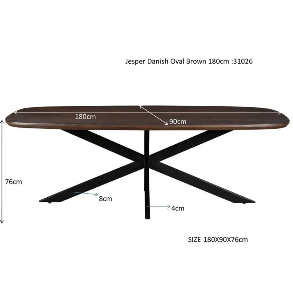 Livingfurn - Eetkamertafel Jesper Danish Oval Brown 180 cm - Mangohout