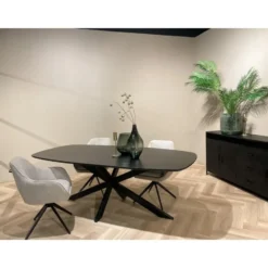 Livingfurn - Eetkamertafel Jesper Deens Ovaal Zwart 210cm - Mangohout
