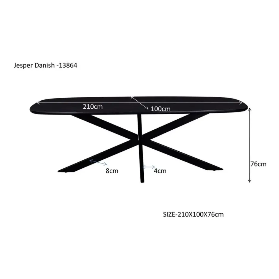 Livingfurn - Eetkamertafel Jesper Deens Ovaal Zwart 210cm - Mangohout