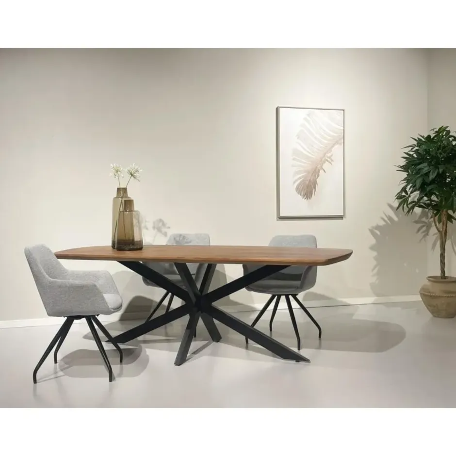 Livingfurn - Eetkamertafel Jesper Danish Oval 180cm - Mangohout / Gecoat Staal