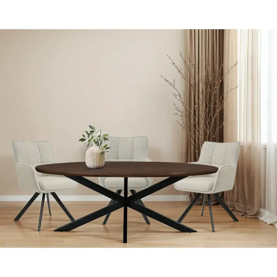 Livingfurn - Eetkamertafel Jesper Oval Brown - 240x110x76 cm - Mangohout