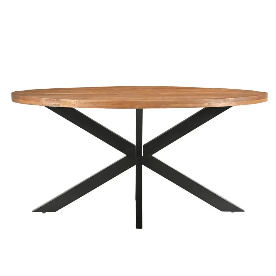 Livingfurn - Eetkamertafel Rocky Oval 160 cm - Mangohout / Gecoat Staal