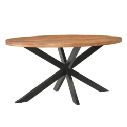 Livingfurn - Eetkamertafel Rocky Oval 160 cm - Mangohout / Gecoat Staal